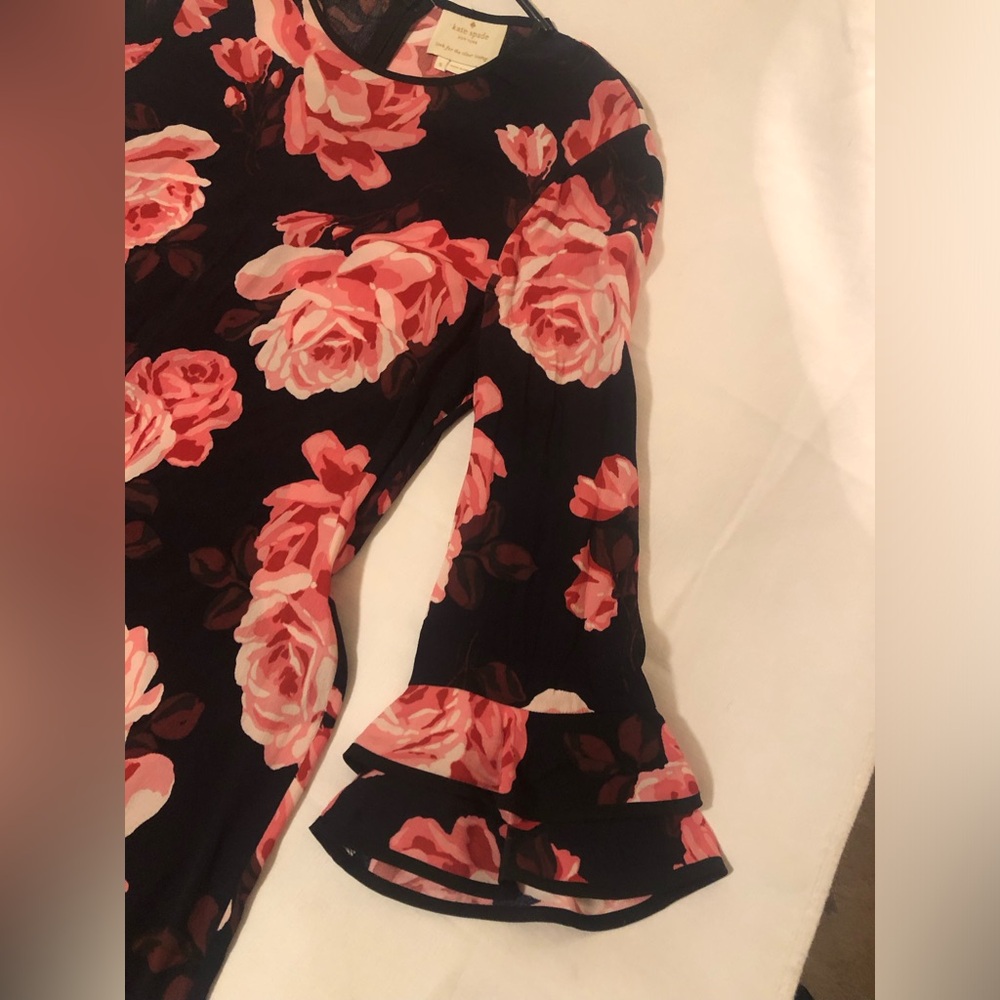 KATE SPADE LONG SLEEVE RUFFLE ROSE DRESS. - Picture 5 of 10